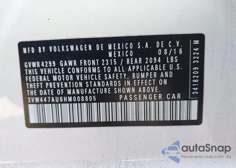 2017 Volkswagen Golf Gti Sport 4-Door from USA, damaged, VIN 3VW447AU6HM008805